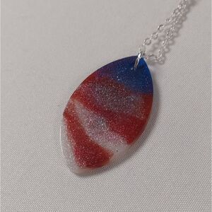 CLEARANCE  Red, white and blue resin oval necklace